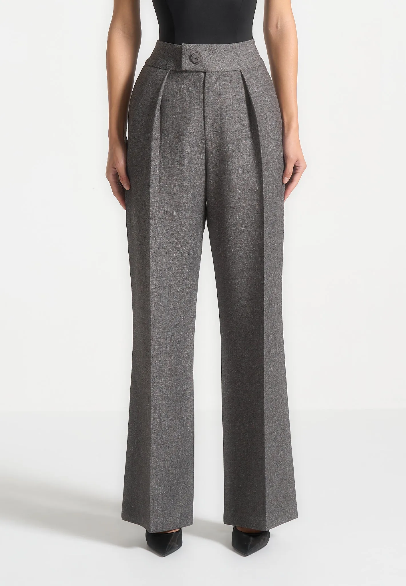 High Waisted Tailored Trousers - Grey Marl