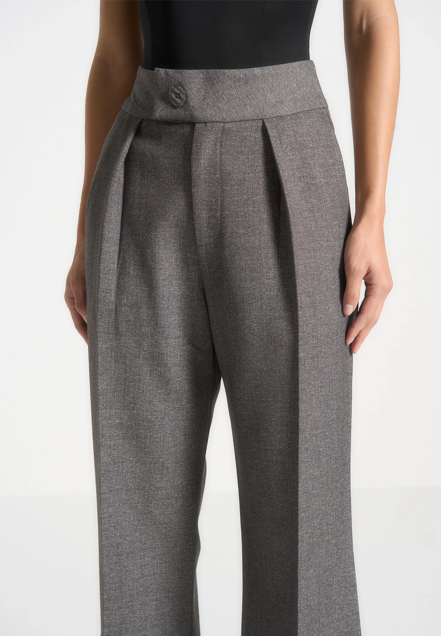 High Waisted Tailored Trousers - Grey Marl