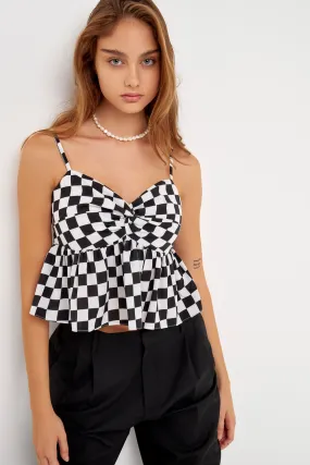 Knotted Checker Print Top