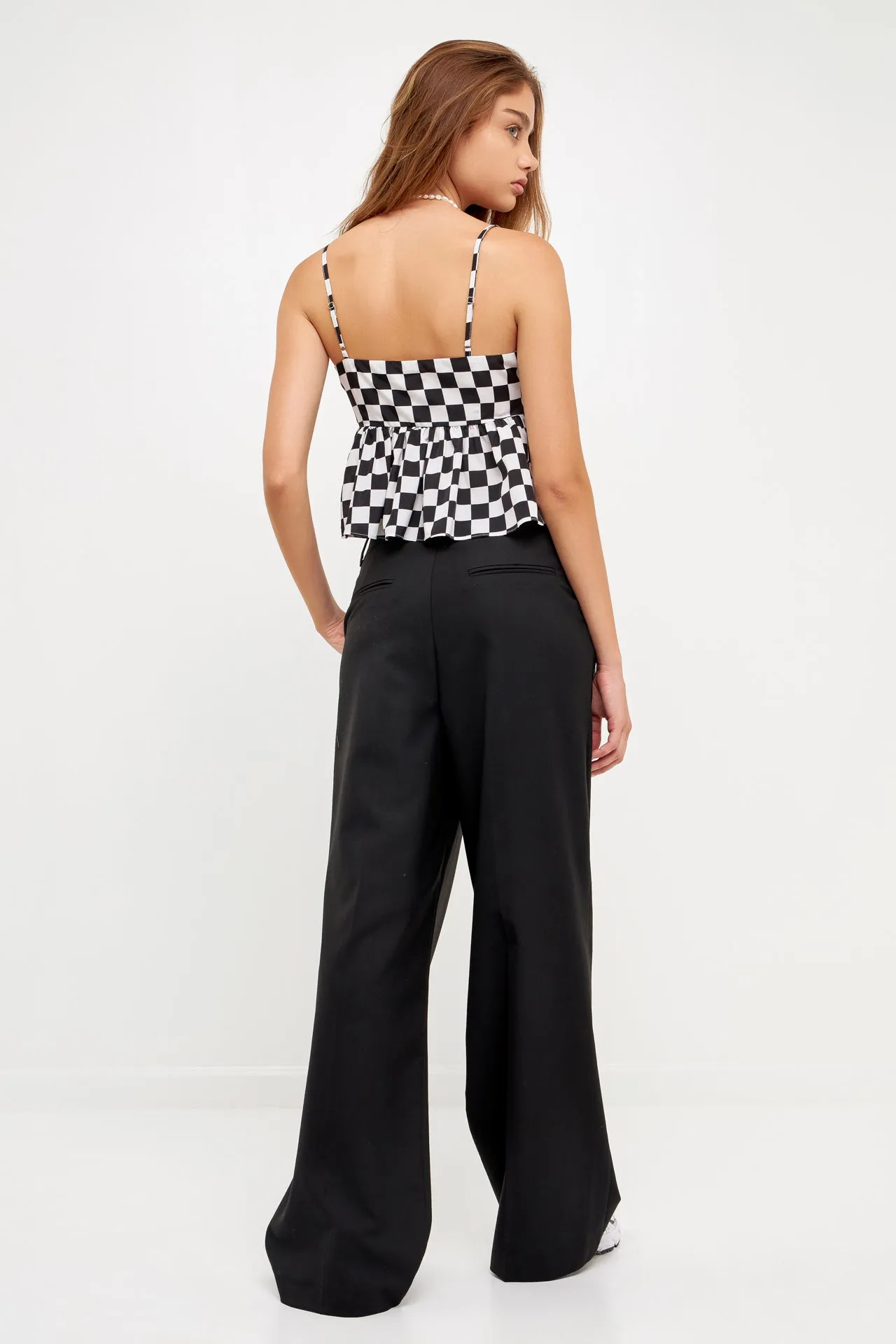 Knotted Checker Print Top