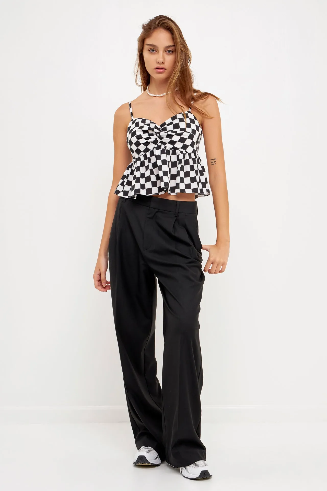 Knotted Checker Print Top