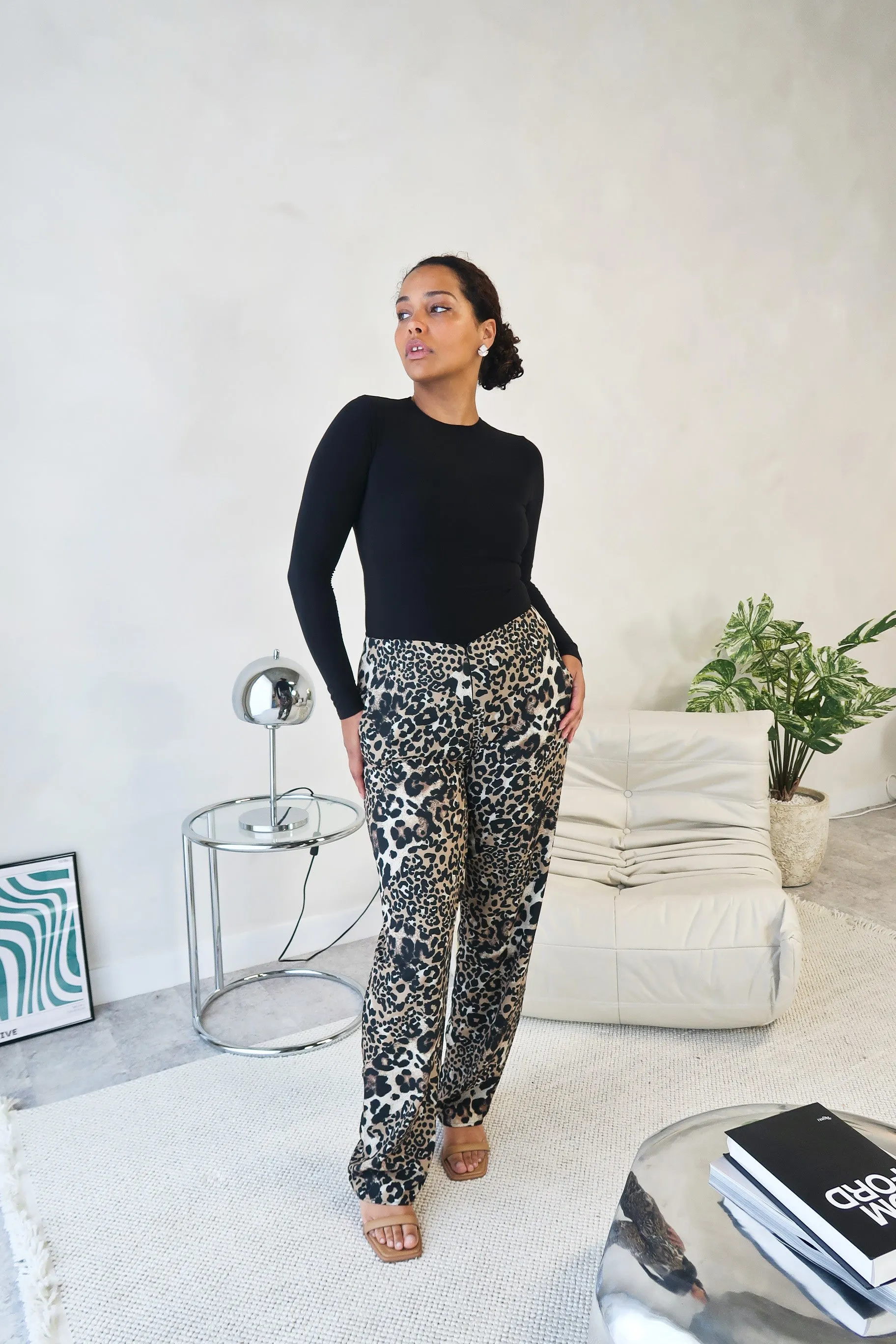 Leopard Print Wide Leg Pants