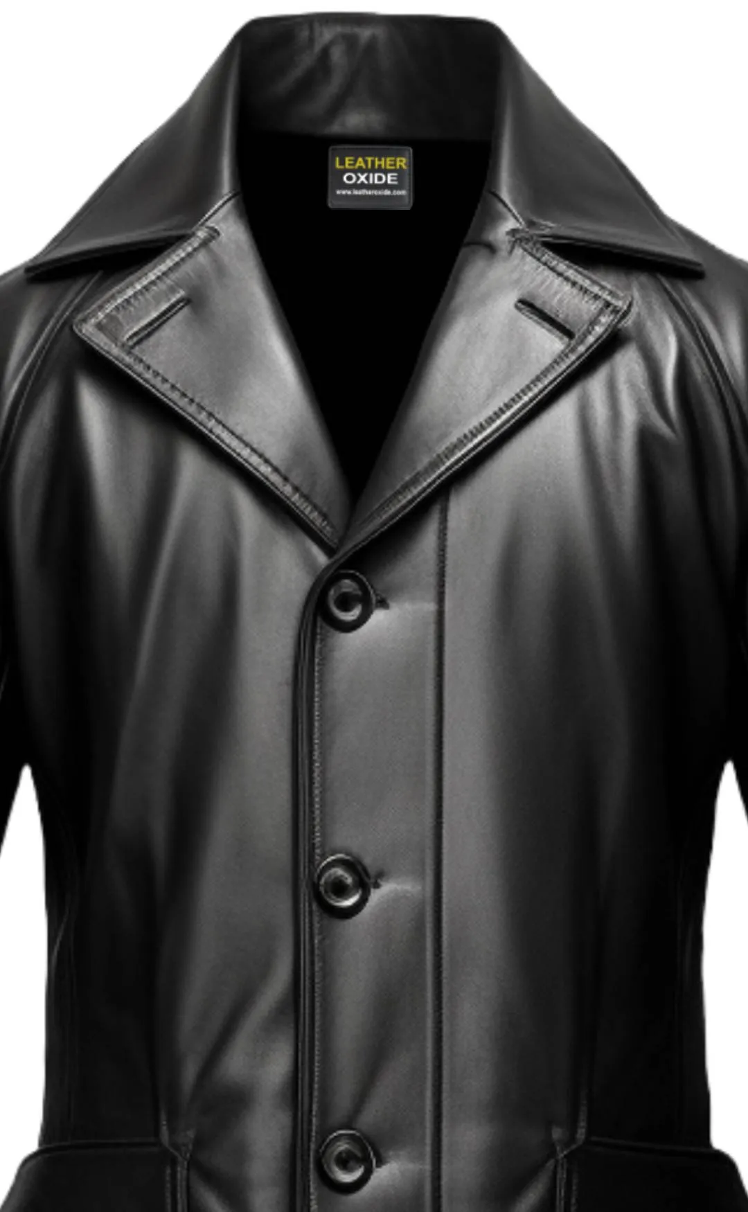 Men Black Leather Coat- Long Leather Coat