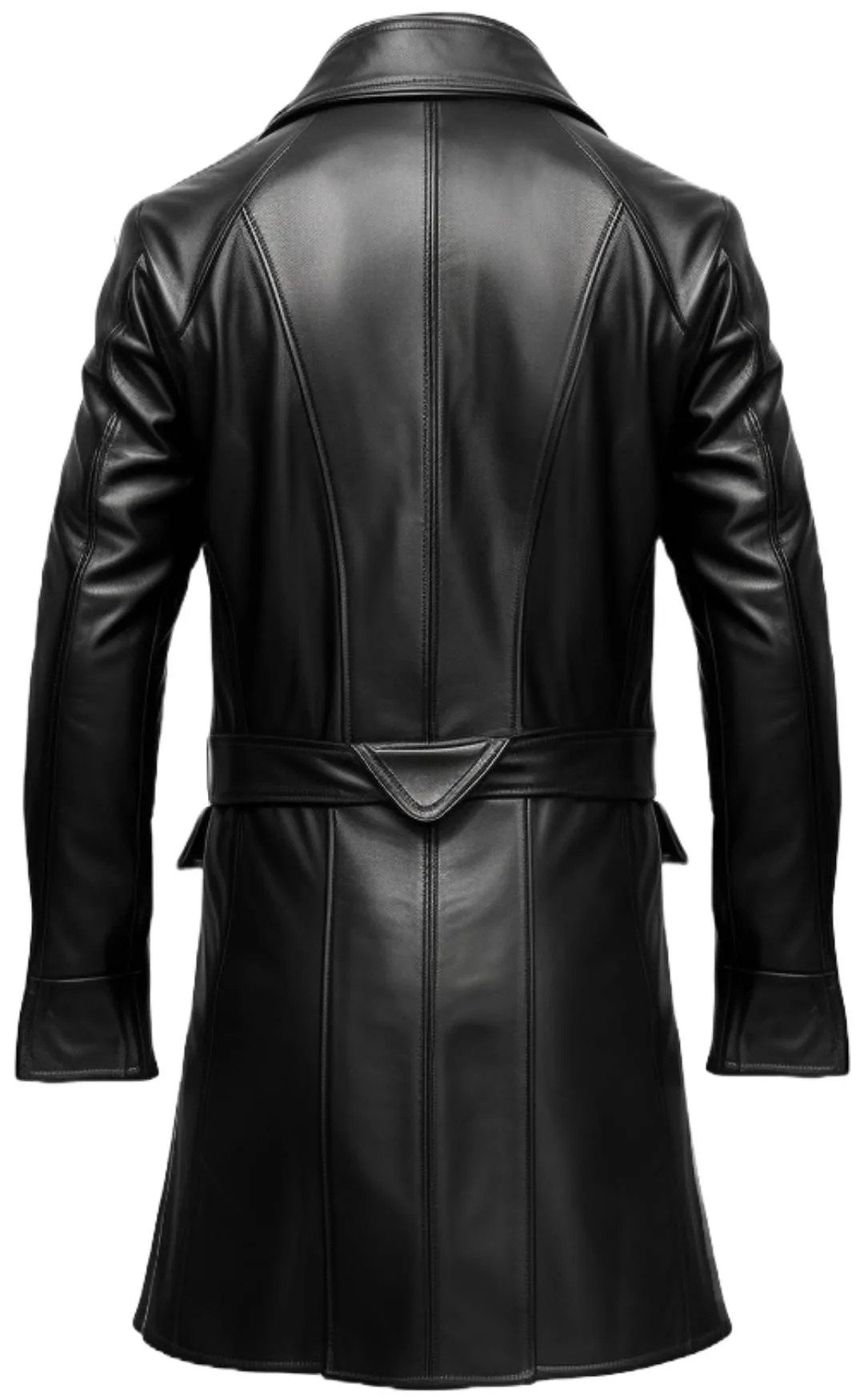 Men Black Leather Coat- Long Leather Coat