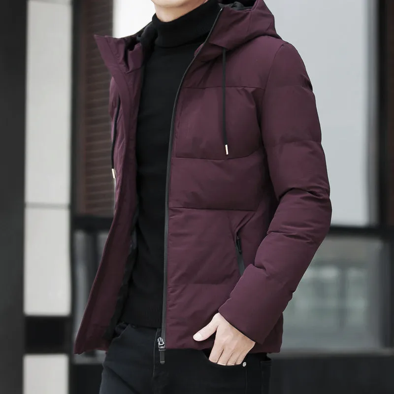 Men Clothes Casual Stand Collar Hooded Collar Fashion Winter Coat