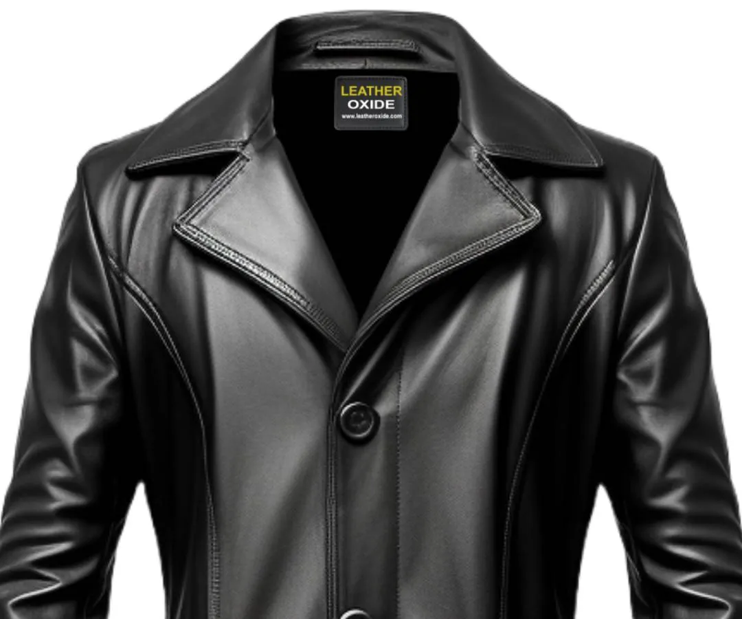 Men Stylish Black Long Leather Coat