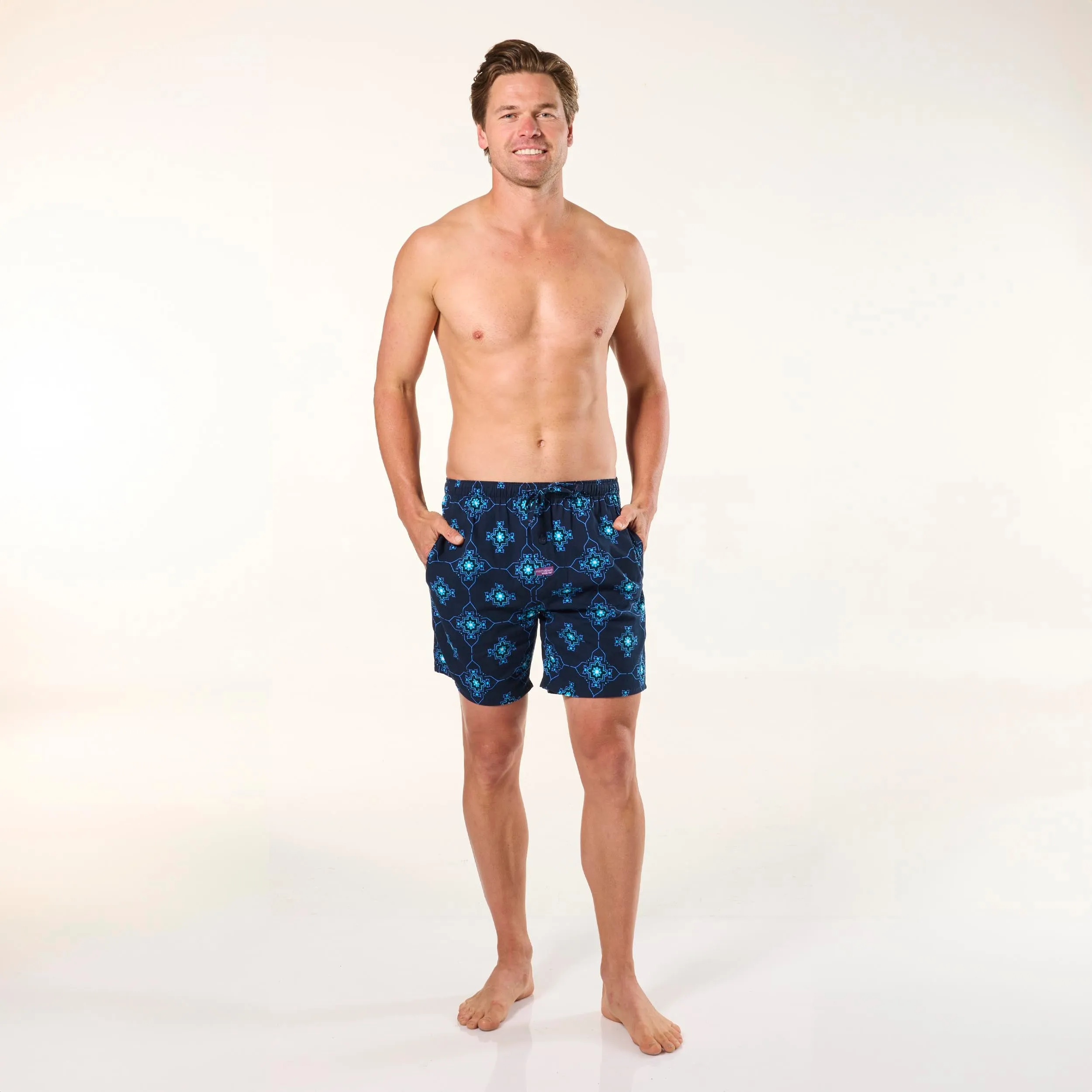 Men's Geo Tiles Cotton Sleep Shorts - Navy