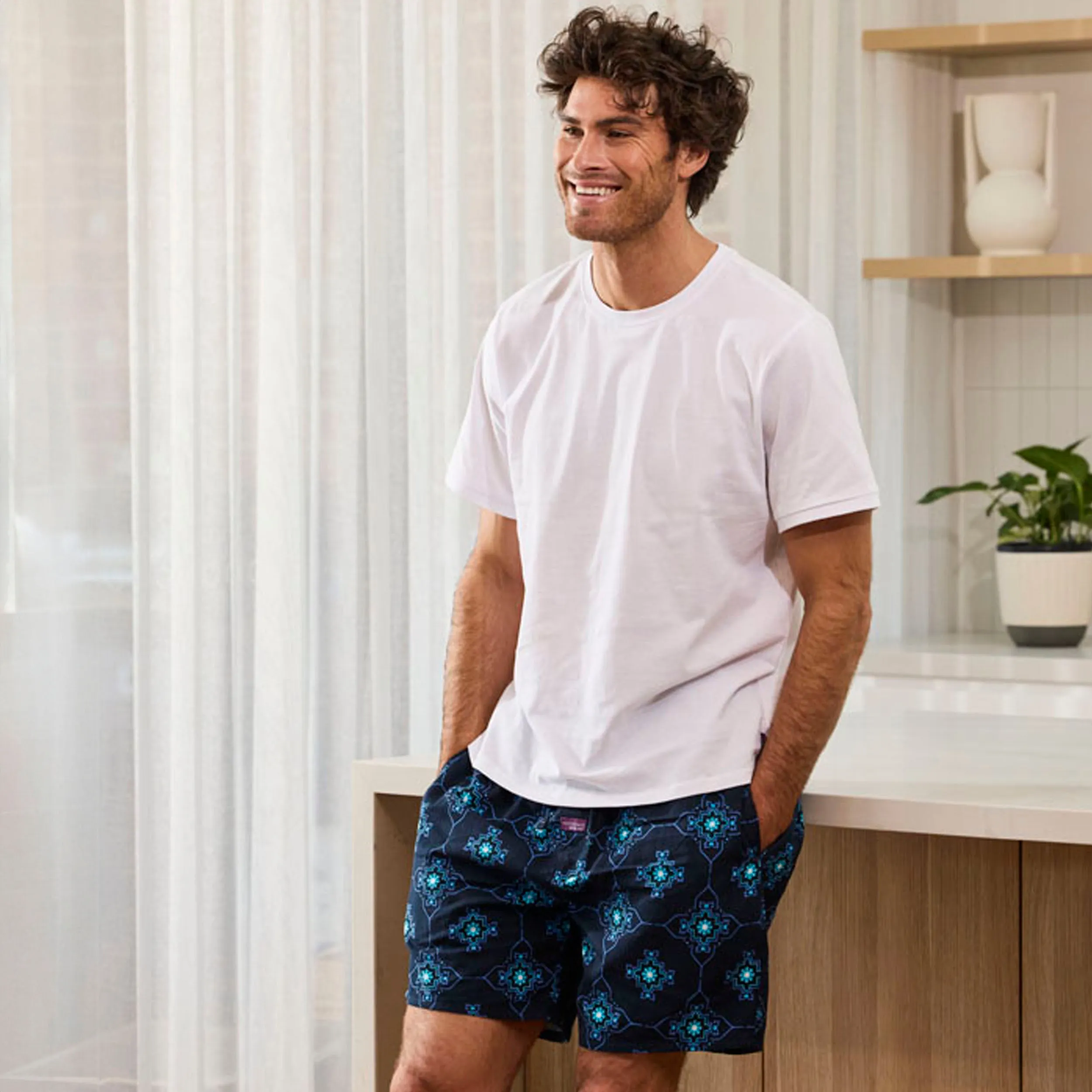 Men's Geo Tiles Cotton Sleep Shorts - Navy