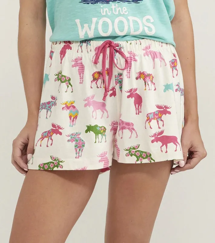 Patterned Moose Women's Sleep Boxer Shorts