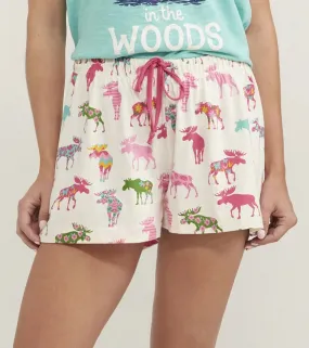 Patterned Moose Women's Sleep Boxer Shorts