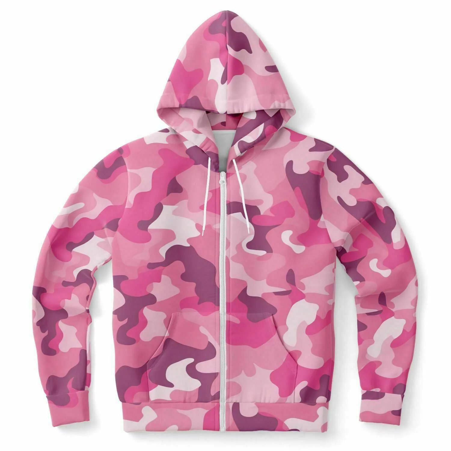 Pink Camo Zip Up Hoodie, Camouflage Full Zipper Pocket Men Women Unisex Adult Aesthetic Graphic Cotton Fleece Hooded Sweatshirt