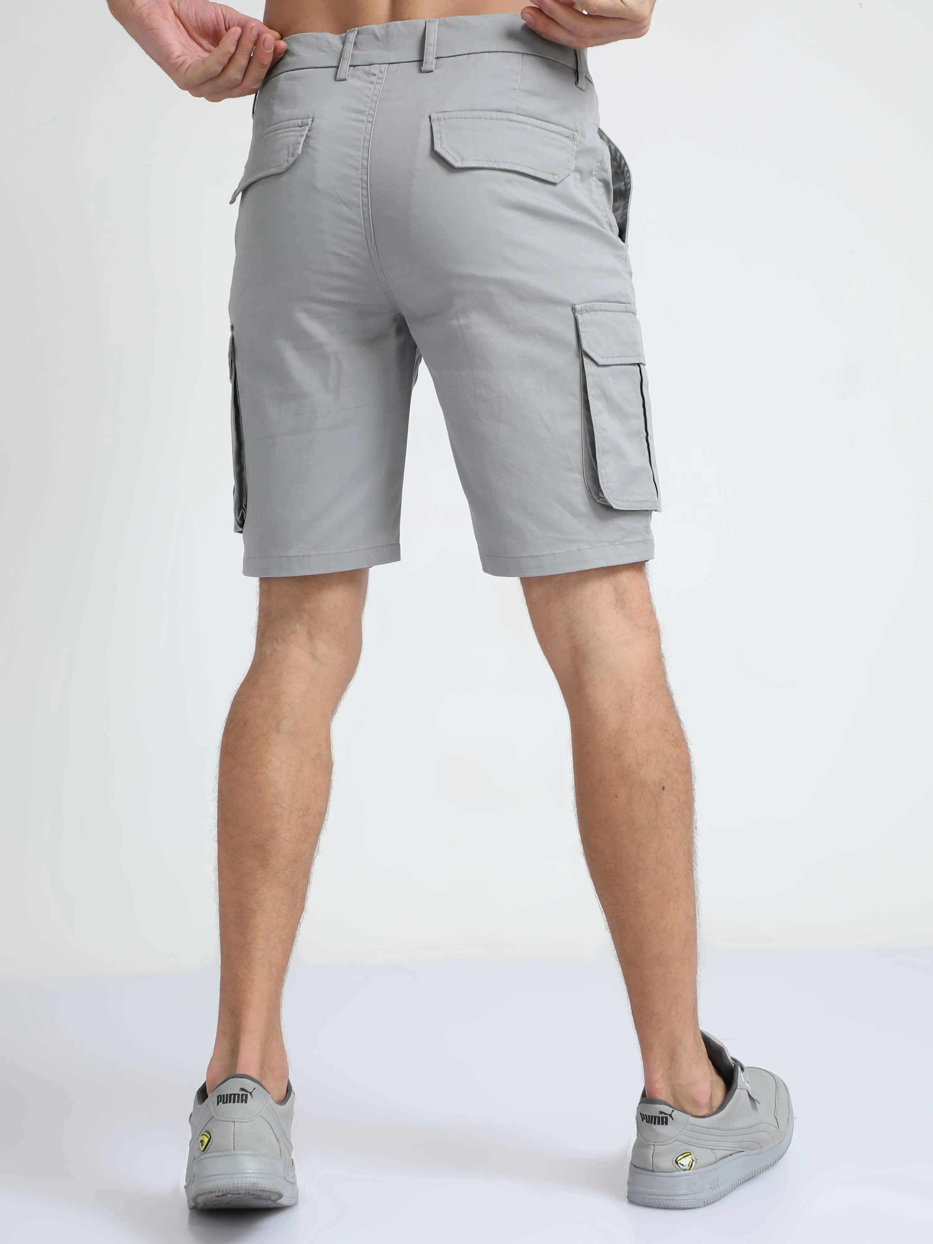 Premium Twill Light Grey Cargo Shorts