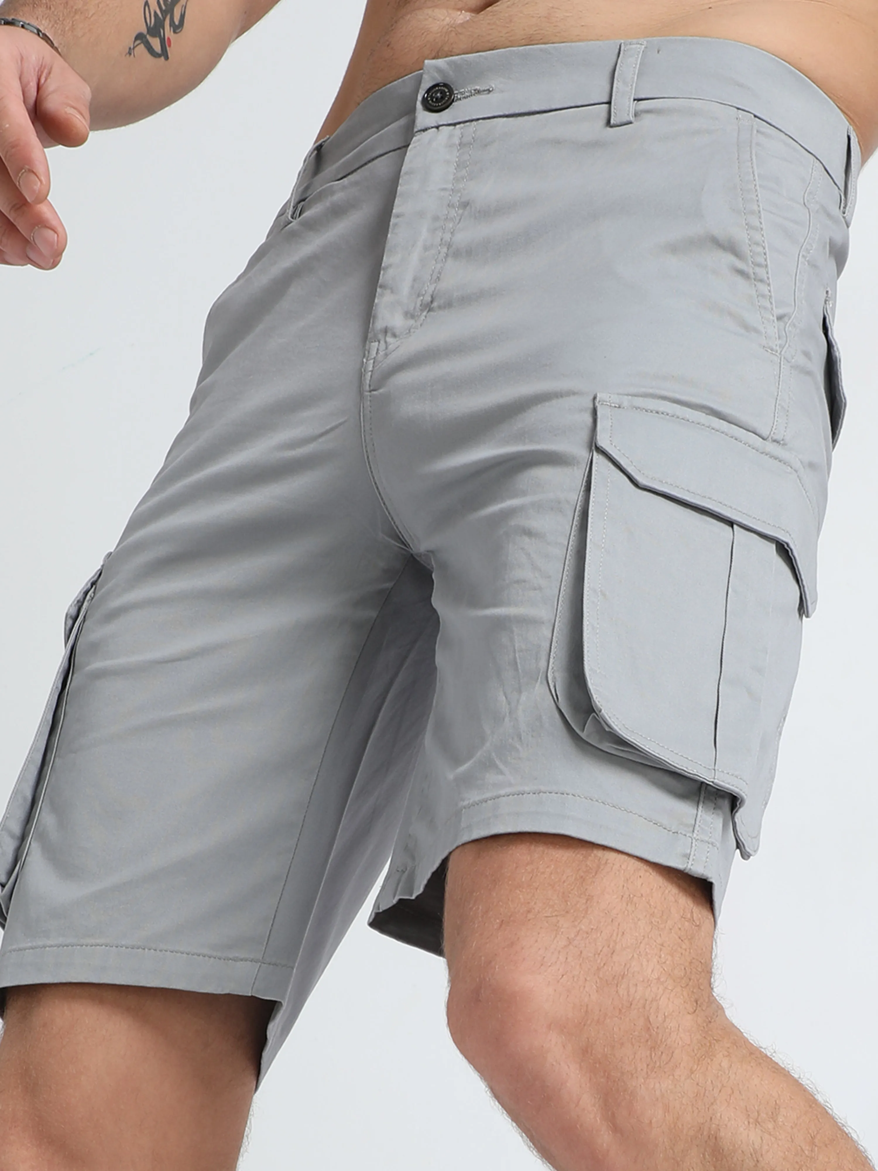 Premium Twill Light Grey Cargo Shorts