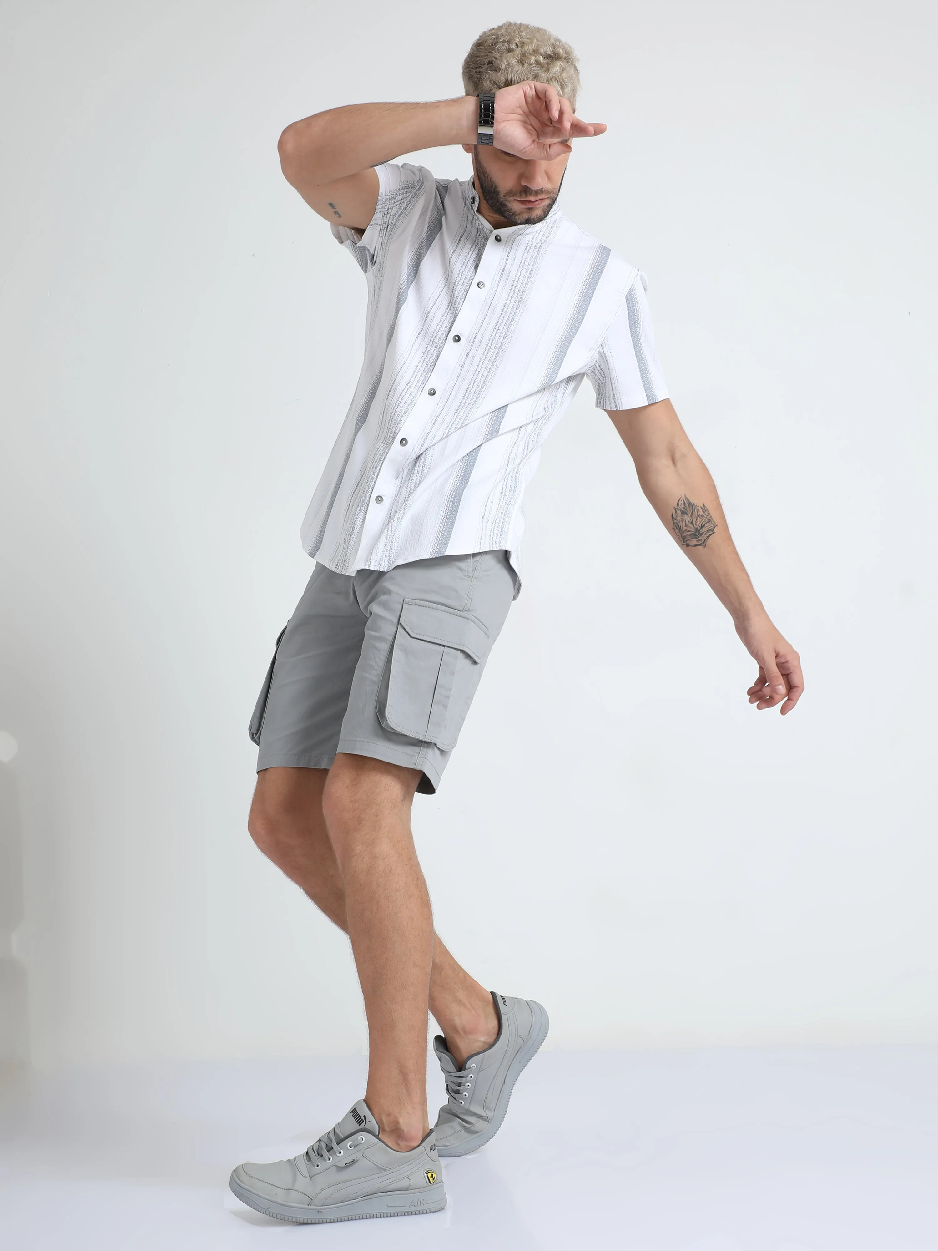 Premium Twill Light Grey Cargo Shorts