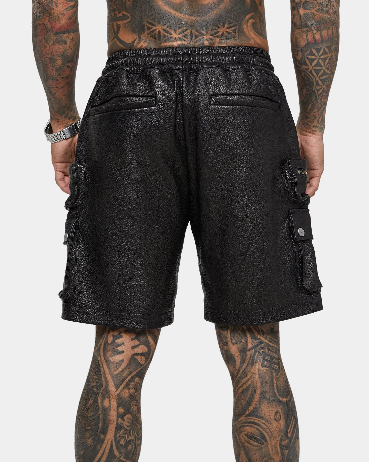 Saint Morta Leather Cargo Shorts Black