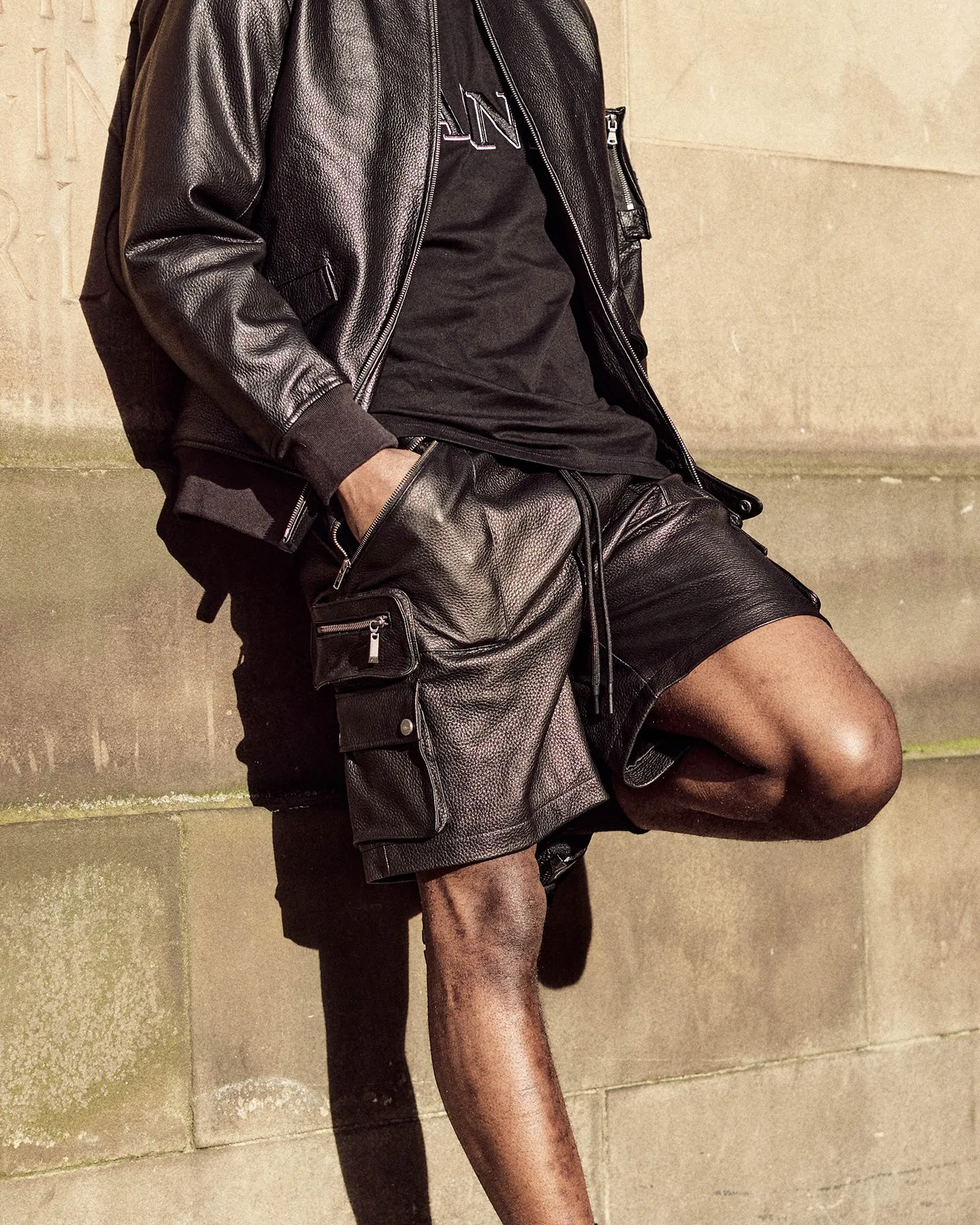 Saint Morta Leather Cargo Shorts Black