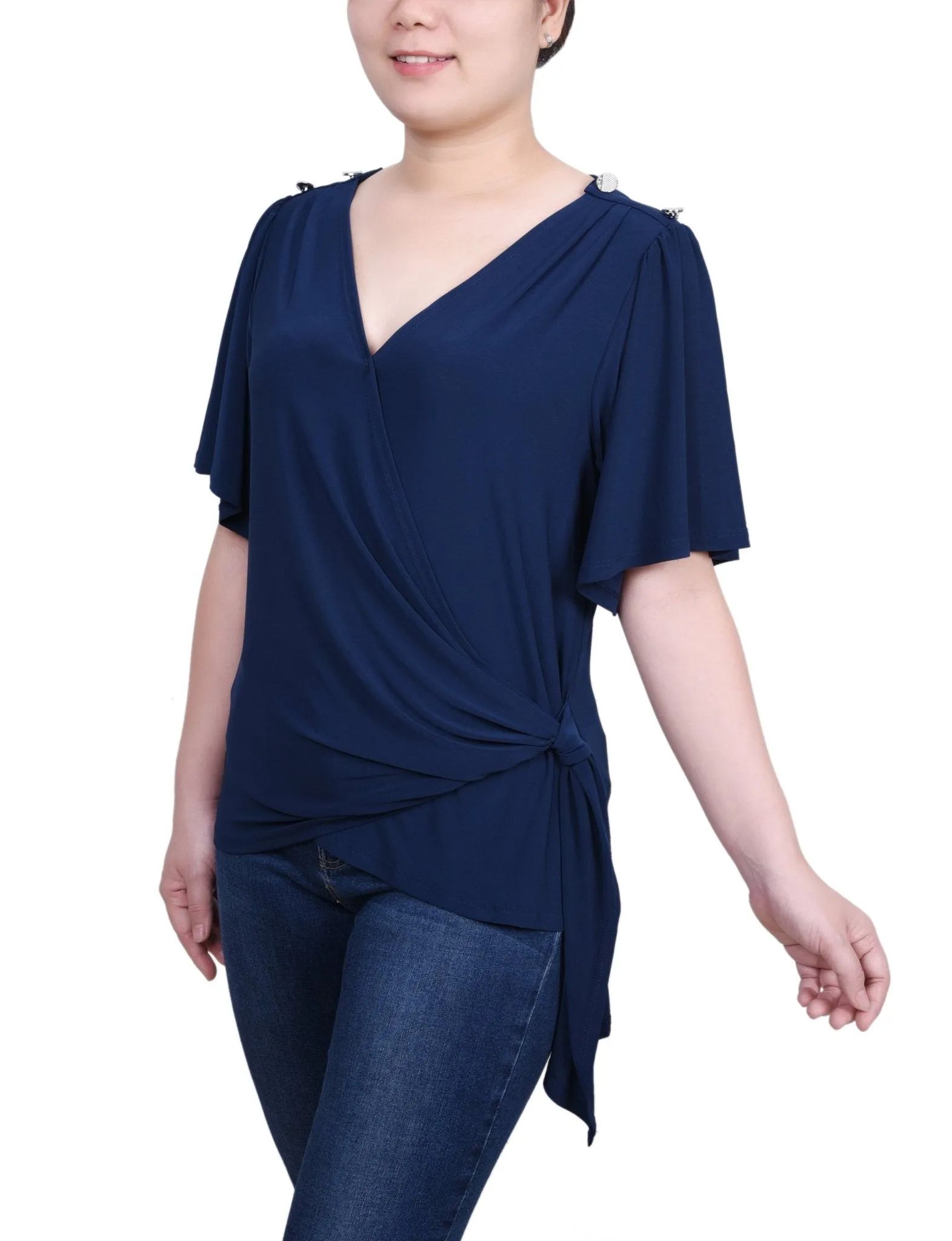 Short Sleeve Wrap Top - Petite