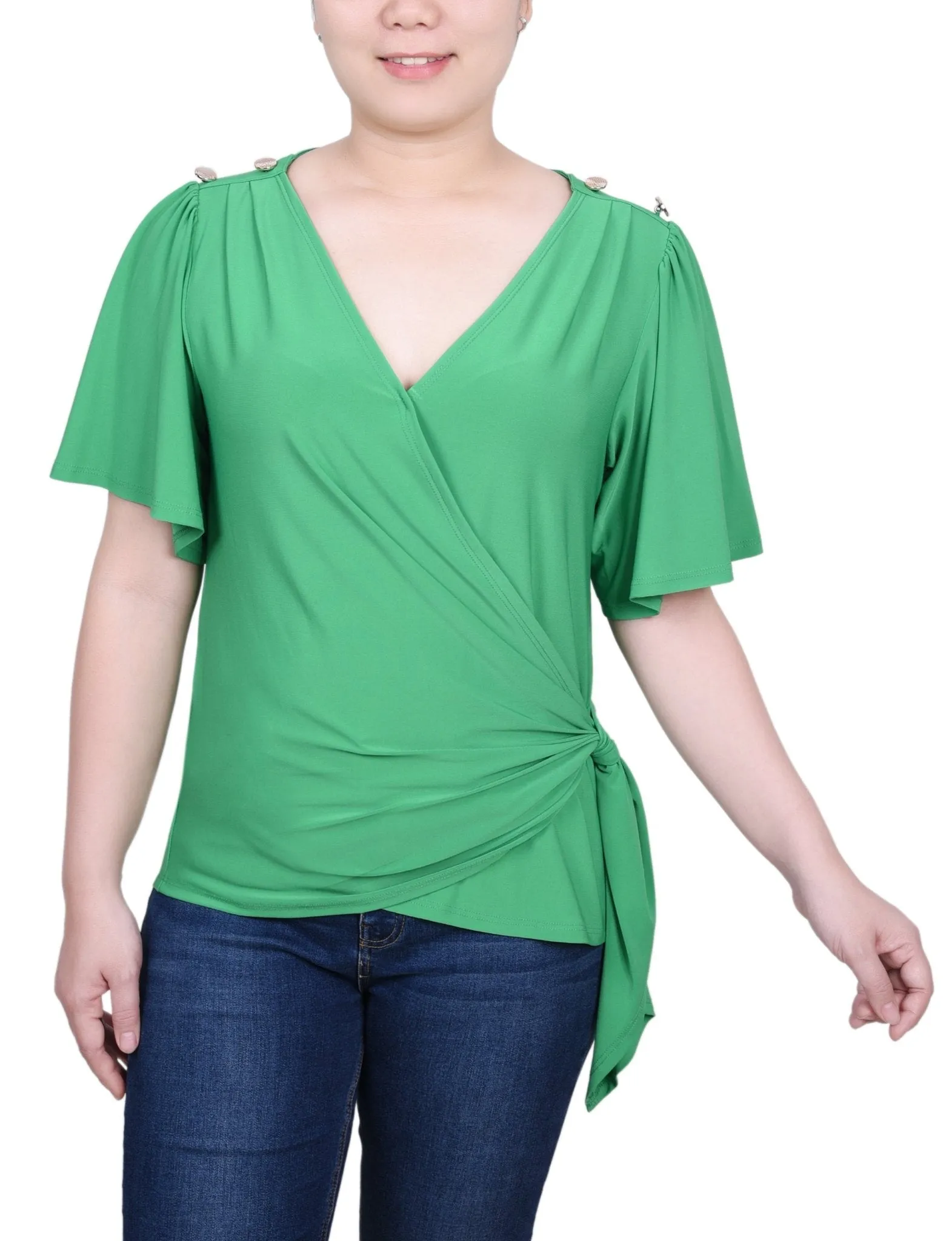 Short Sleeve Wrap Top - Petite