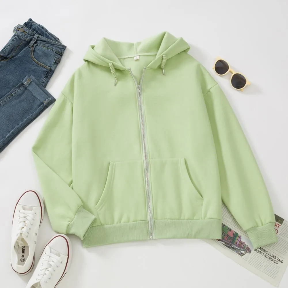 Solid Color Soft Zip-Up Hoodie