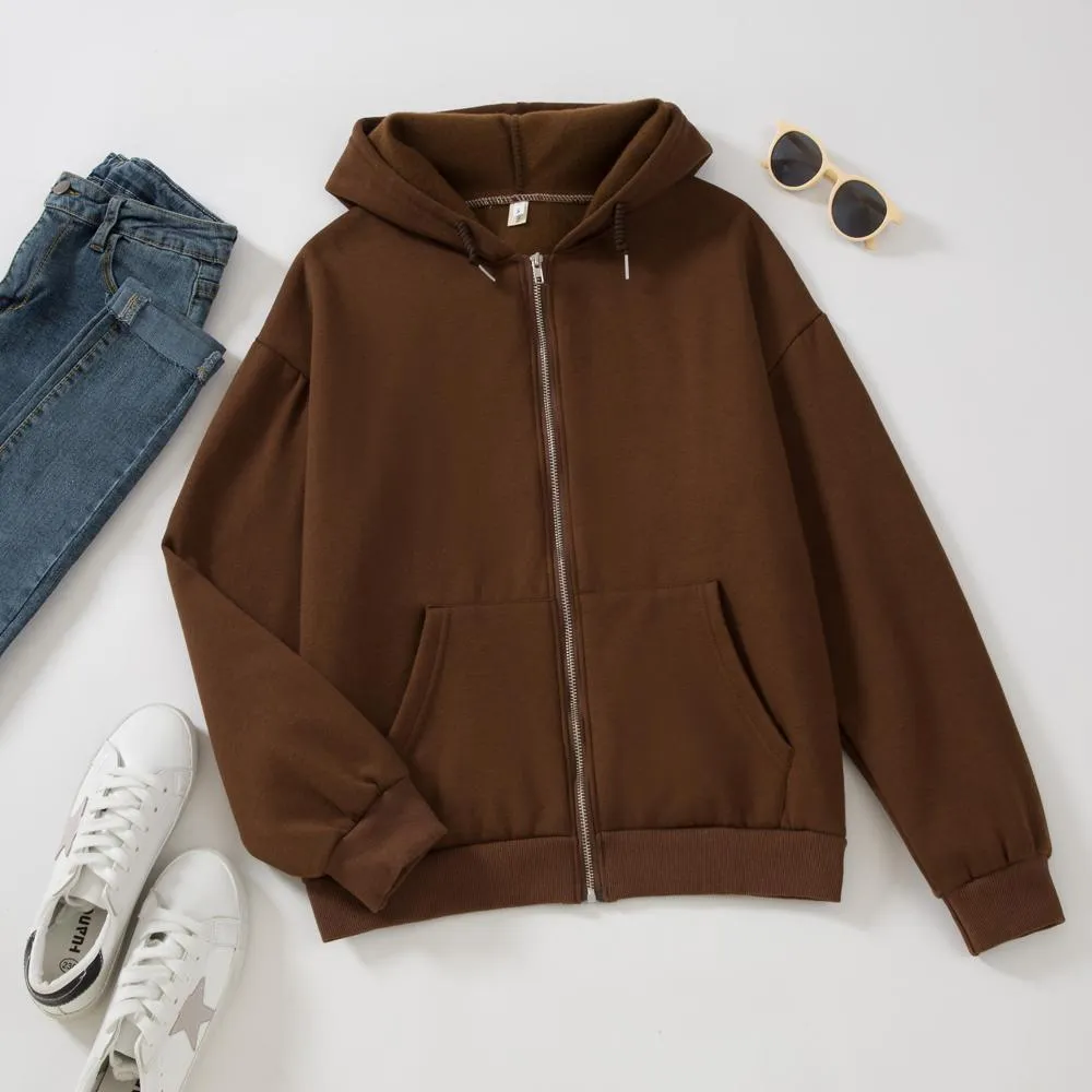 Solid Color Soft Zip-Up Hoodie