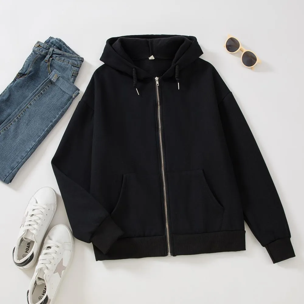 Solid Color Soft Zip-Up Hoodie