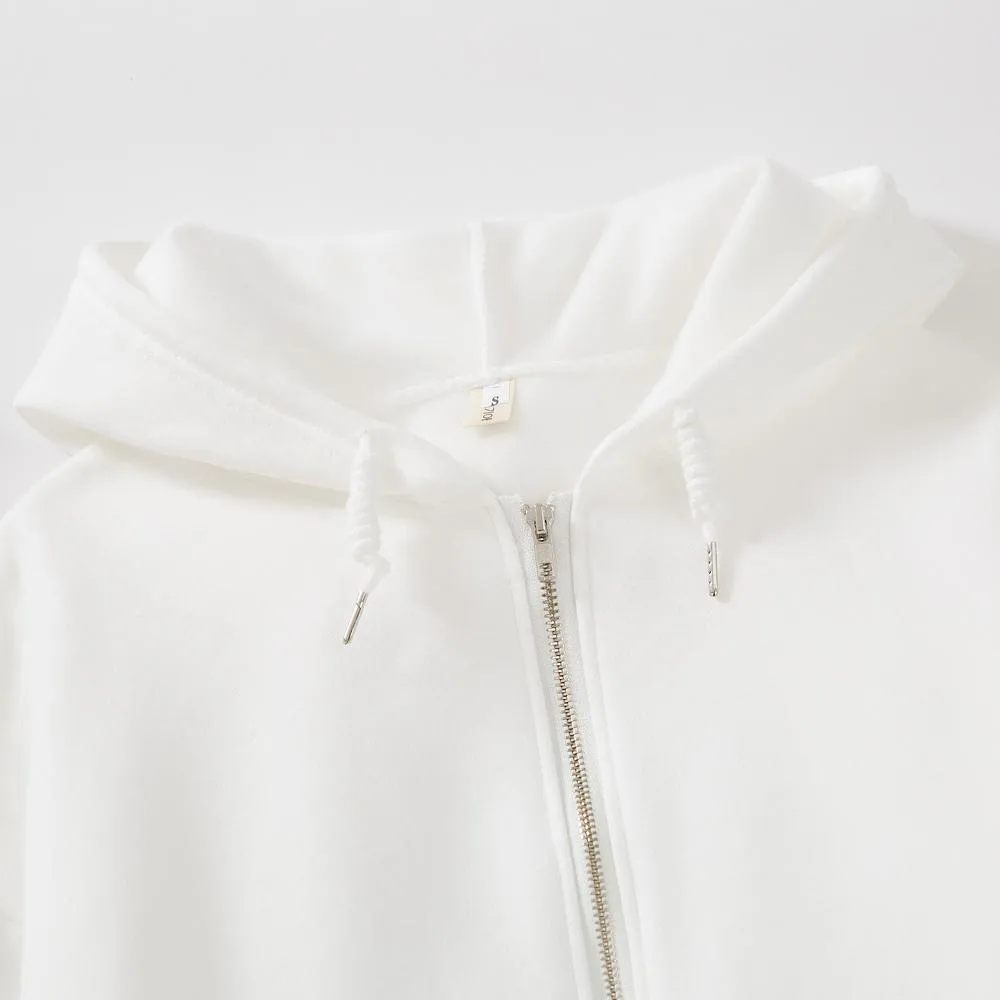 Solid Color Soft Zip-Up Hoodie