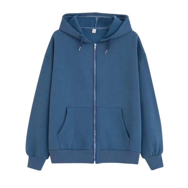 Solid Color Soft Zip-Up Hoodie