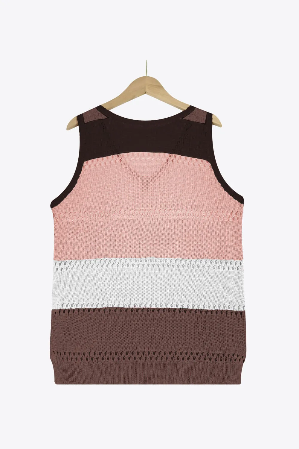 Striped Openwork V-Neck Knit Tank