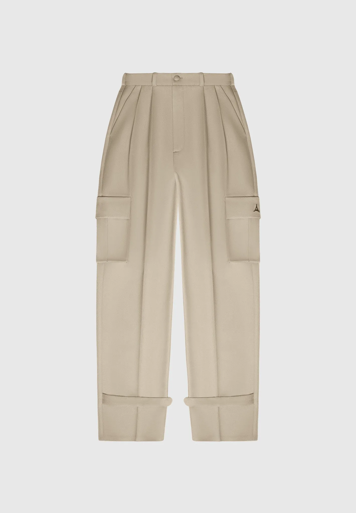 Tailored Pleated Cargo Trousers - Beige