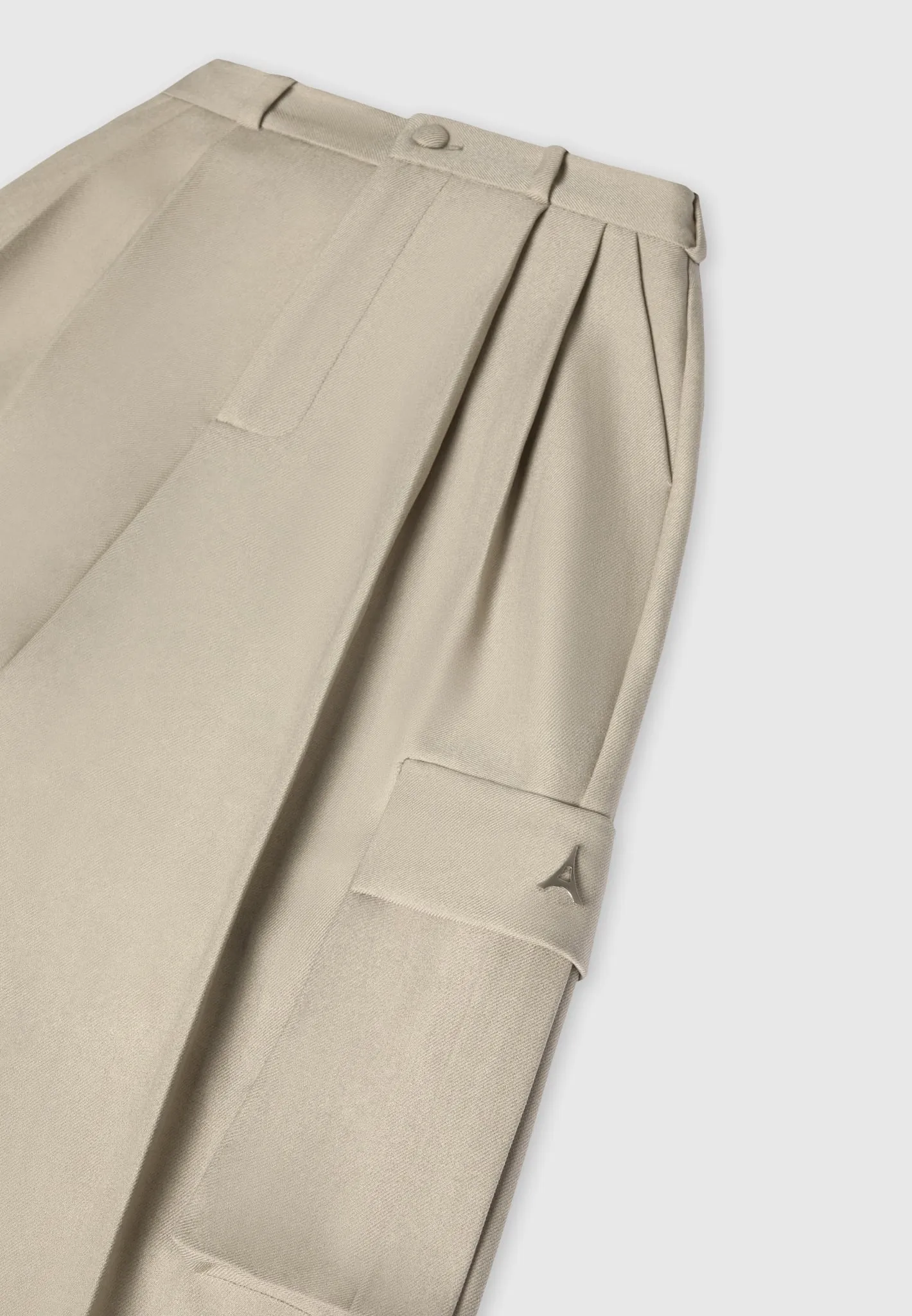 Tailored Pleated Cargo Trousers - Beige