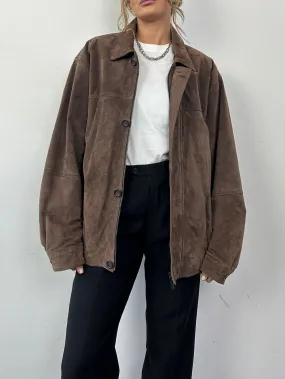 Vintage Suede Leather Bomber Jacket - L