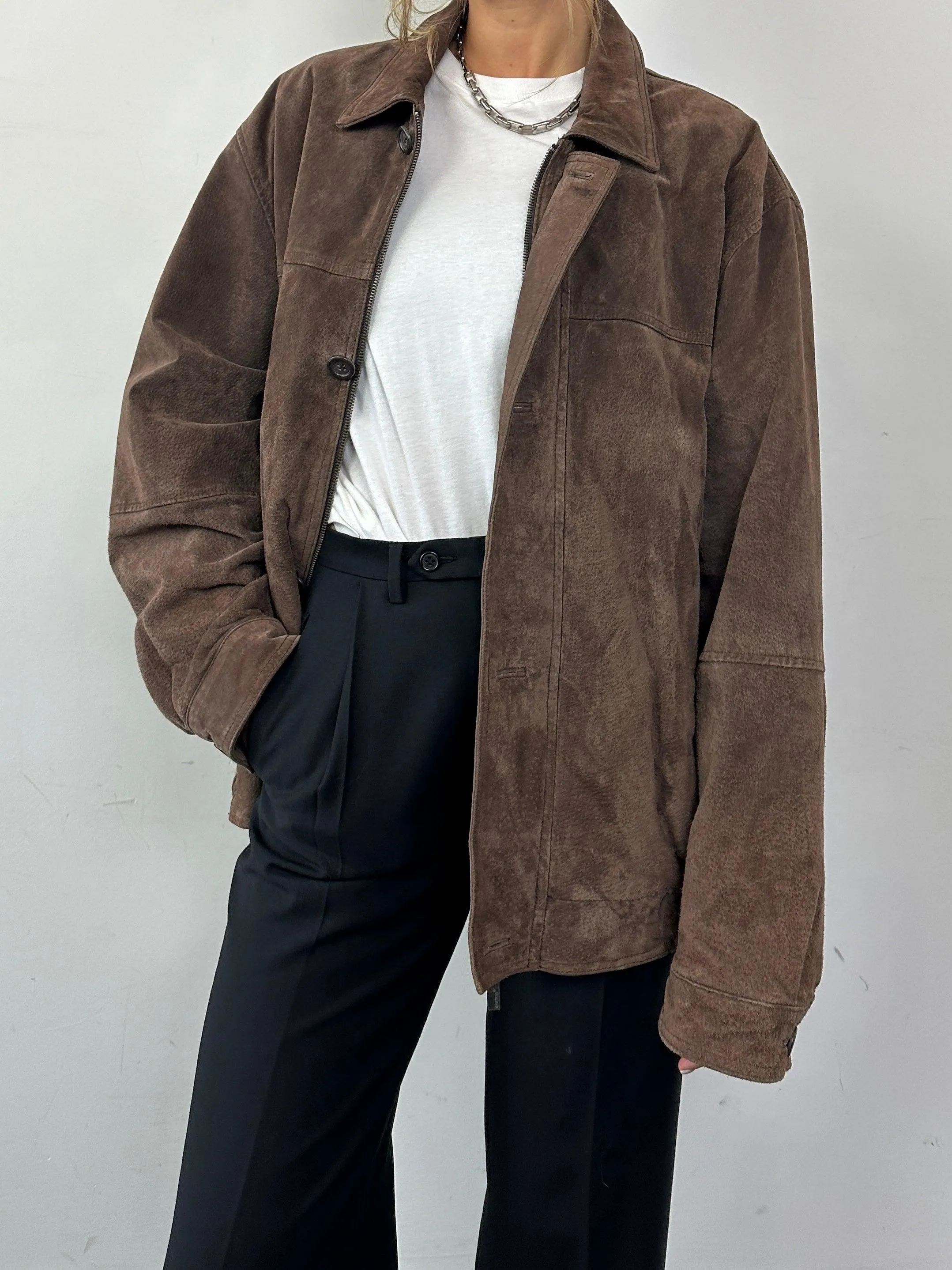 Vintage Suede Leather Bomber Jacket - L