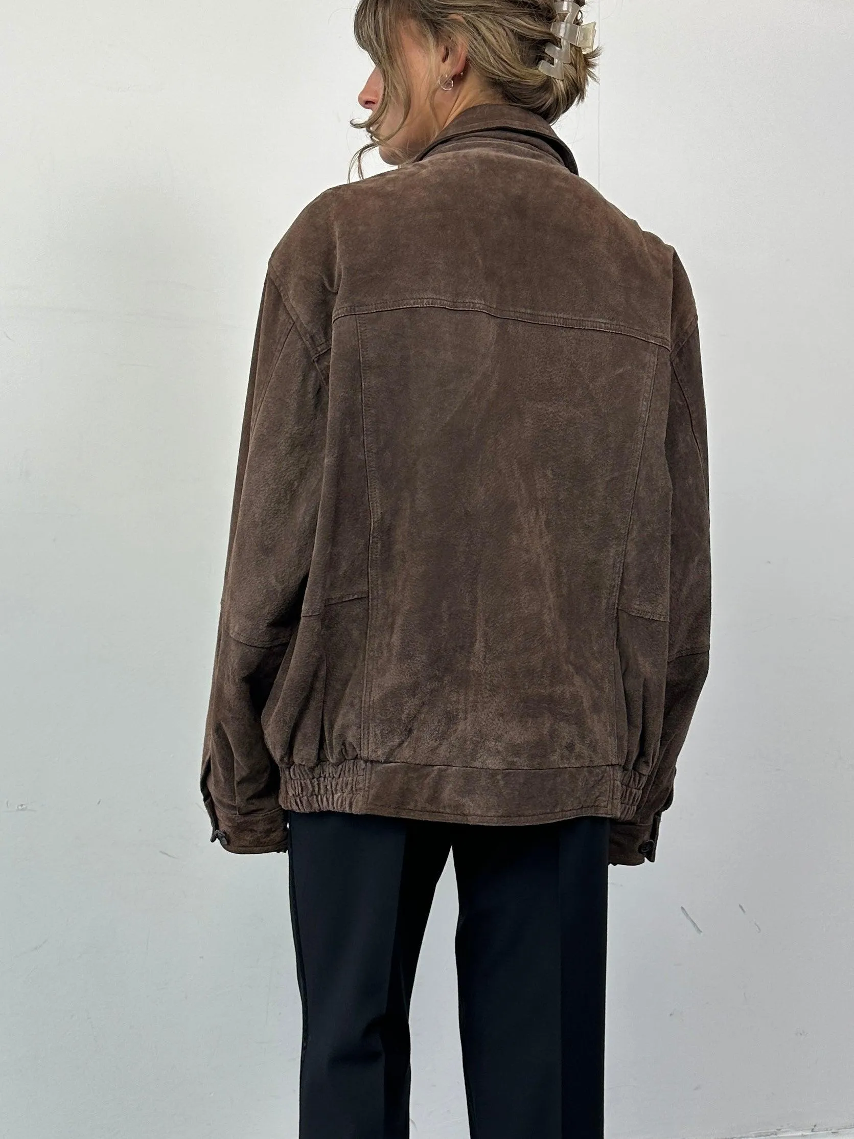 Vintage Suede Leather Bomber Jacket - L