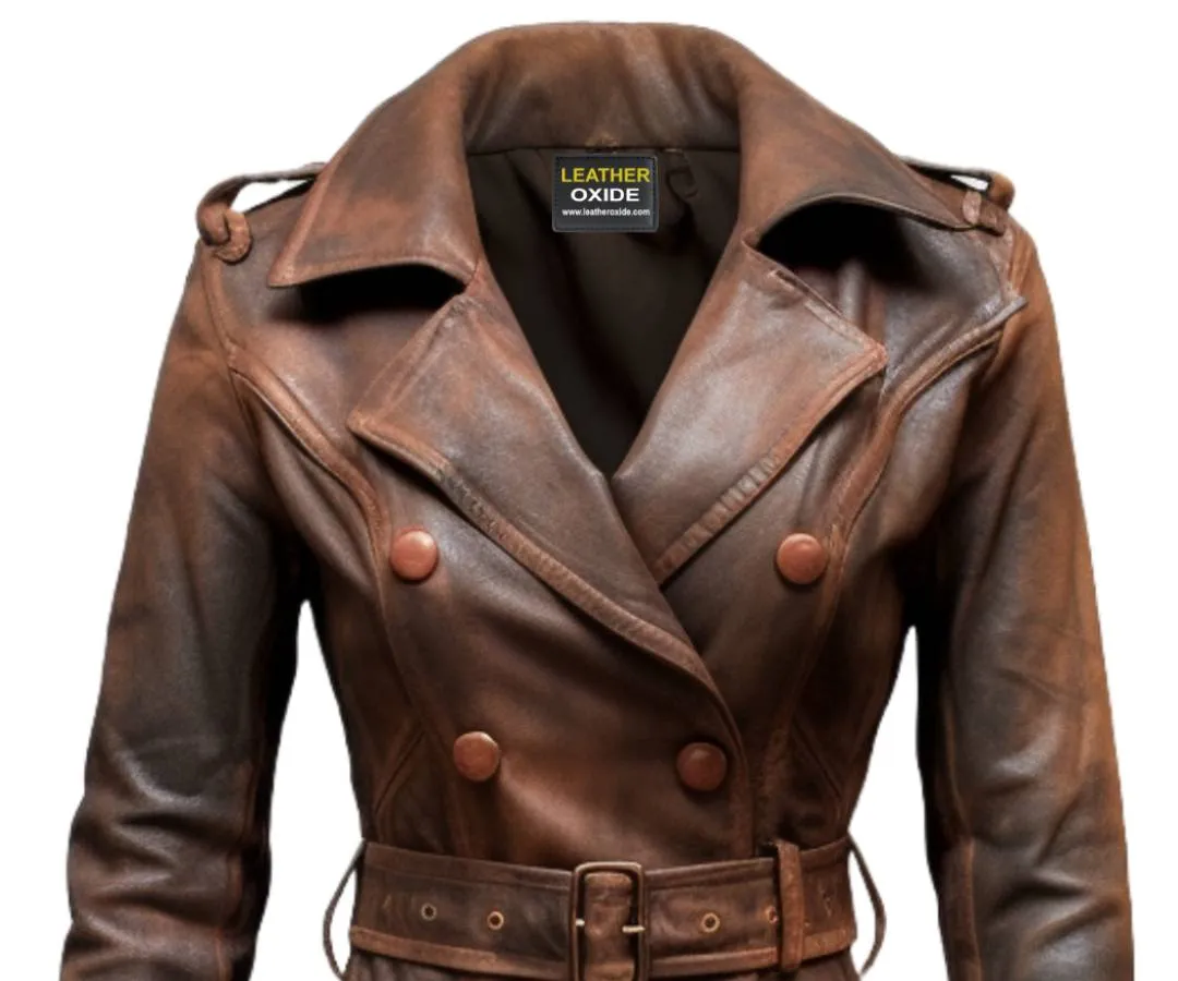 Women Brown Vintage Leather Coat - Vintage Leather Coat