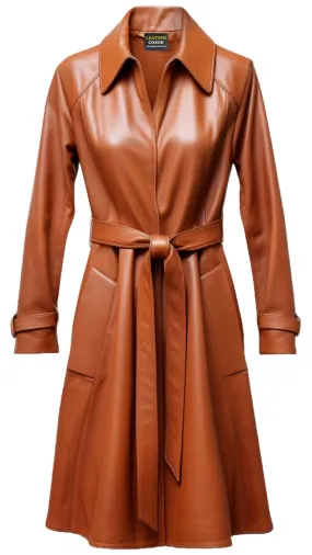 Women Leather Coat - Tan Brown Long Leather Coat