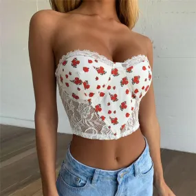 Women's White Printed Sexy Wrapped Chest Fashion Slim Tank Top