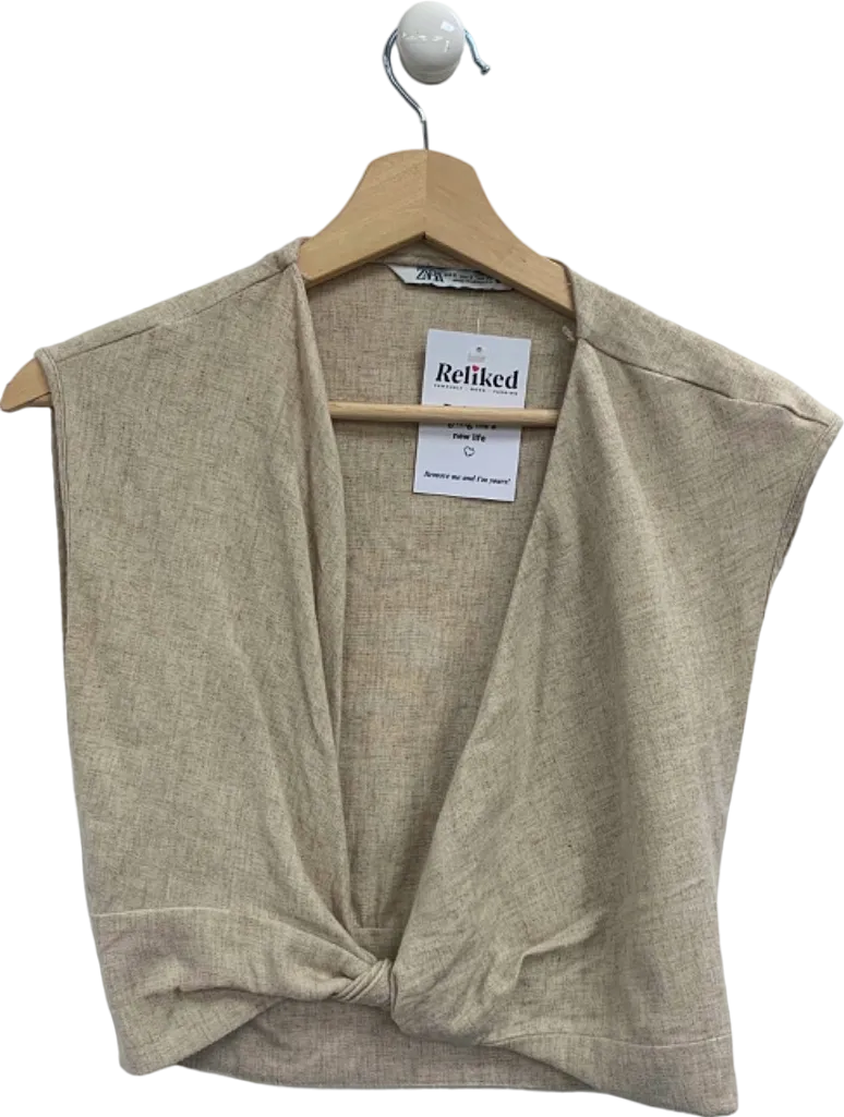 Zara Beige Knotted Sleeveless Top UK S